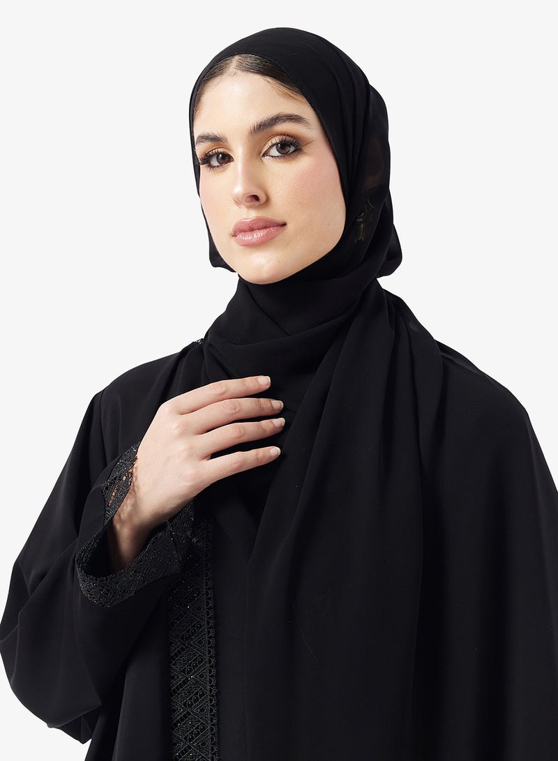 hayas closet Floral Lace Detailed Open Front Abaya - Image 4